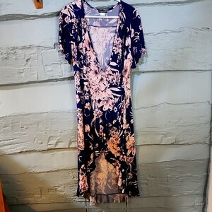 VENUS Pink And Navy Floral Wrap Dress